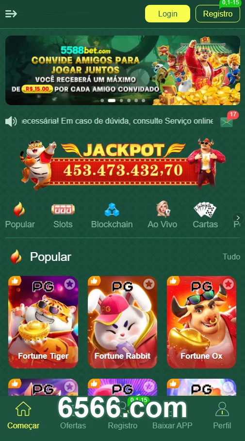 App móvel da 6566.com com design moderno